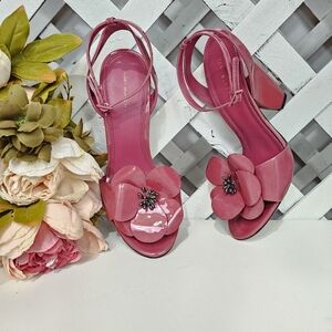 Tory Burch Pink Floral Patent Block Heels Size 8